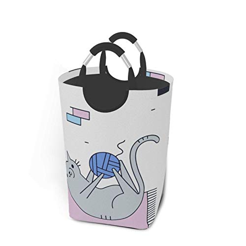 ねこ かわいい ランドリーボックス 洗濯バスケット ランドリーかご 洗濯ボックス 収納ボックス 収納バッグ 脱衣かご シンプル 防水取っ手付き 折りたたみ オックスフォード 大容量 32×28×57.5cm