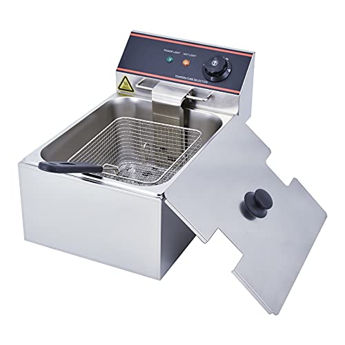TAIMIKO Friteuse électrique 6L Friteuse Commerciale Friteuse Professionnelle unique réservoir Inox Avec 2 Poignées Plastique 3000W 220V-240V Thermostat...