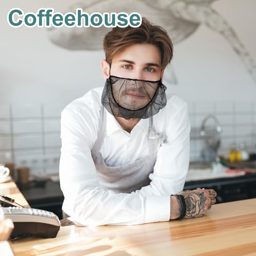 300 Pcs Disposable Honeycomb Beard Nets Food Service Beard Covers Nylon Breathable Beards Masks Elastic Beards Guards, Black