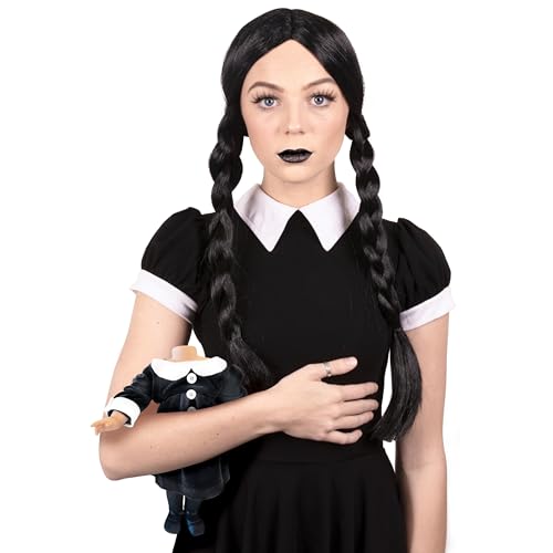Kangaroo Braided Long Black Wig Women - Black Pigtail Braid Wig - Straight Black Long Girl Wig Accessories For Cosplay, Halloween Apparel Wigs For Adults