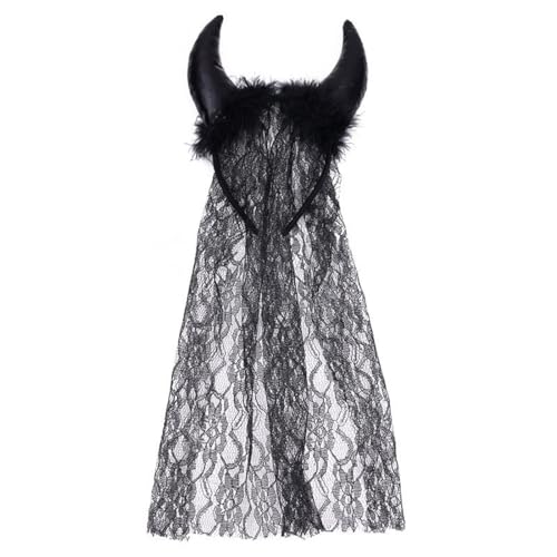 EIH1 Cerchietto di Halloween con Corna Nere Fascia per Capelli di Halloween Velo Nero Accessori per le Vacanze Donna Ragazza
