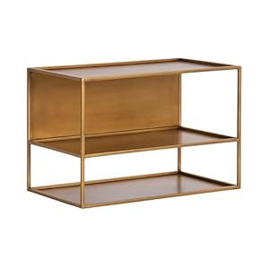 Kate and Laurel Nomi Modern Metal Floating Side Table with Storage, 18 x 10 x 12, Gold, Contemporary Tiered Floating End Table for Use as Wall Shelf for Small Spaces