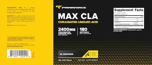 Primaforce CLA 2400 mg per Serving (180 softgels) - Max CLA - for Men and Women, Non-Stimulating, GMO Free & Gluten Free - Image 6