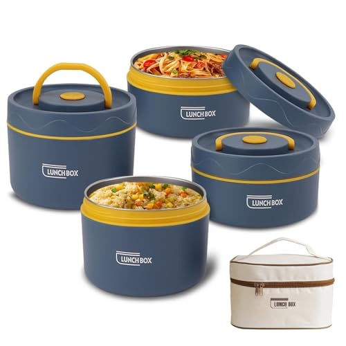 Tissting 4 Tarro de Termo Comida Caliente, Lonchera Apilable (420 ml/550 ml), Tarro Termico, Portátil a Prueba de Fugas Contenedor de Almuerzo Aislado de Acero Inoxidable 304 con Tapa y Bolsa Térmica