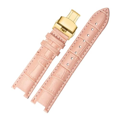 DKWOIS Lederarmband kompatibel mit MK Mk2277 2425 Tischkerben-Uhrenarmband Michael Kors Mike Coles Damen-Uhrenarmband(Pink gold buckle,20x12mm)