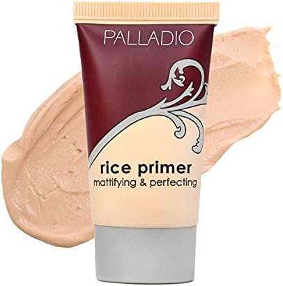 Palladio Rice Primer, Formulated with Natural Rice, Controls Oil on Your Skin and Locks in Makeup, Lightweight with a Smooth Matte Finish, Reduces Facial Shine, for All Skin Types, Beige, 0.71 Fl Oz