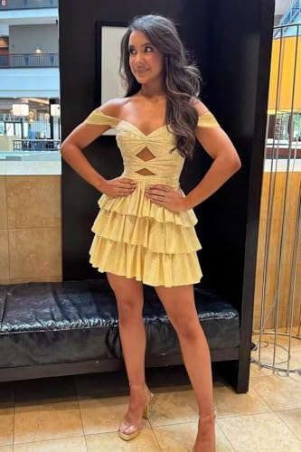Sparkly Sequin Homecoming Dresses for Teens Tiered Ruffle Short Prom Dress Cut Out Off Shoulder A Line Cocktail Gown2