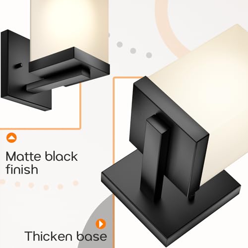 AONEON Wall Lights Matte Black Bathroom Vanity Lighting Fixtures Over Mirror with White Frosted Glass Shade, Wall Lamps for Porch Entrance, 2 Pack T003MB-L1-P2 by AONEON - Used condition - Image 6