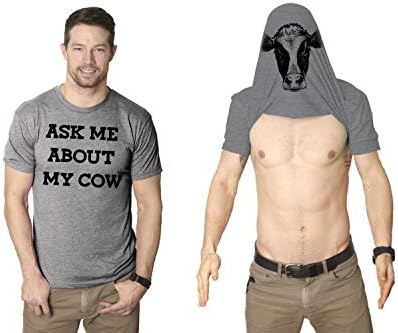 Mens Ask Me About My Cow Funny Farm Animal Flip Up T Shirt (Heather Grey) - L