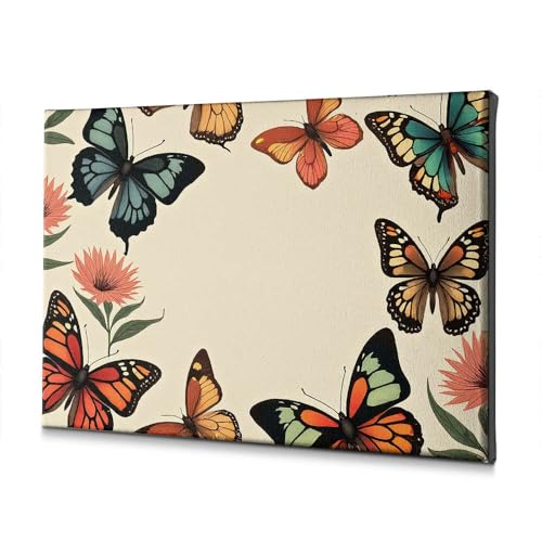 Tableau sur toile haut de gamme fleurs et papillons 20 x 30 cm