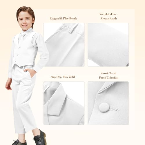 Luca Gabriel Toddler Boys' 5 Piece Classic Fit No Tail Formal White Dress Suit Set with Tie and Vest - Size 6 - Thumbnail 3