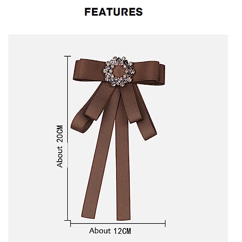 Image of Lace Ribbon Bow Tie Brooch Rhinestone Pearl Necktie for Girl Women Fashion jabot collar brooch pins Pre-Tied Corsage