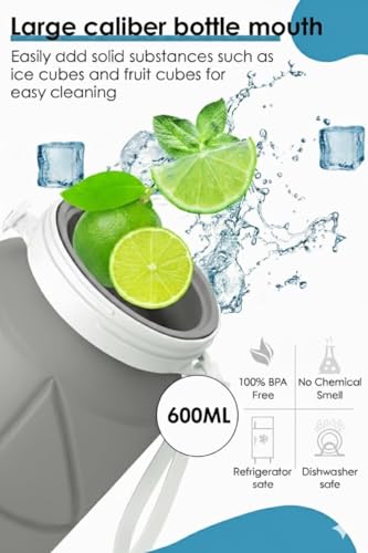Image of 600ml Folding Silicone Water Bottle for Travel, Gym, Hiking, Camping with Leak-Proof Lid Space-Saving Portable Bottle (Grey 2PC)
