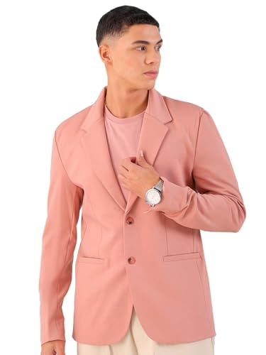 Image of The Indian Garage Co Men Comfort Straight Fit Solid Stretchable Single Breated Knitted Blazers