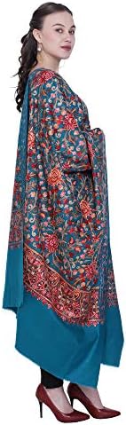 SWI WITH LABEL Women's Kashmiri Wool Blended Shawl Embroidered by Kashmiri Artisans, (Large Size - 40 x 80 Inches)