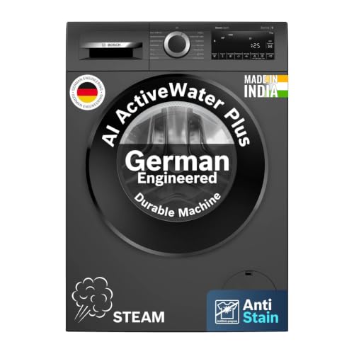 Bosch 9 kg 5 Star Front Load Fully-Automatic Washing Machine, AI ActiveWater, 14 Wash Programs, Removes 99.9% Germs with Steam, No Tangle or Wrinkle, SoftCare Paddle, Black Grey, WGA1420TIN