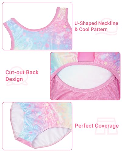 Surgoal Gymnastics Leotards for Girls with Short Sleeveless Sparkle Ballet Dance Unitard Gymnastics Athletic Outfit 3Pcs for Kids 6-7 Years - Image 3