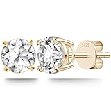 SugarTang Pendientes de moissanita, aretes de tuerca de diamante de moissanita de 1 a 2 quilates, chapados en oro blanco de 18 quilates, plata de ley 925, corte brillante, color D, color VVS1
