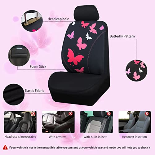 Car Pass Universal Pretty Flying Butterfly Car Seat Covers Full Set, Fit For Women Cute Girls Sedans,Cars,Vans ,Airbag Compatible(Black And Pink) #TOP2