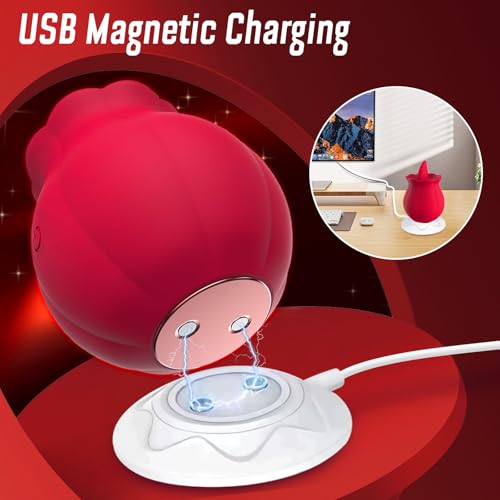 Image of Yume Sex Toys for Women, Rose Toy Vibrator with Licking Motion, Red | Flexible tongue motion and vibrating petals create layered external stimulation in a compact, easy-to-guide design.