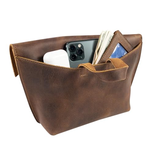 Heather's, Women's Clutch Bag, Travel Case, Accessories Pouch, Makeup, Cosmetics, and Toiletry Items, Full Grain Leather, Handmade, Bourbon Brown4