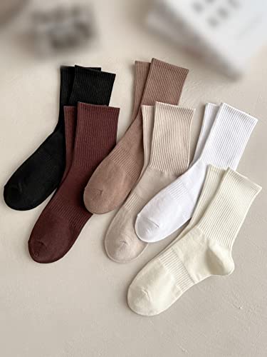 Weston Ink 6 Pairs Men's Solid Crew Socks Casual Socks Japanese Crew Knit Socks (6 Pairs[Black/Red/Brown/Khaki/White/Beige]) #TOP4