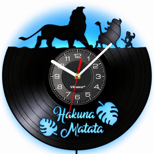 Image of Viiluuxr Vinyl Record LED Wall Clock 12 Inch Silent Neon Clock The Lion Themed African Savannah Home Decor Living Bedroom Night Light 7 Colors Luminous Clock.