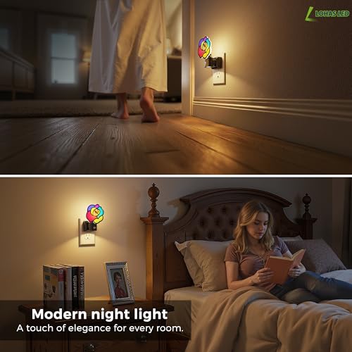 Image of L LOHAS LED Night Lights Plug into Wall, Night Light with Light Sensor, 3000K Soft White, 0-100LM Brightness Adjustable, Acrylic Rose Nightlight for Bathroom Bedroom Hallway
