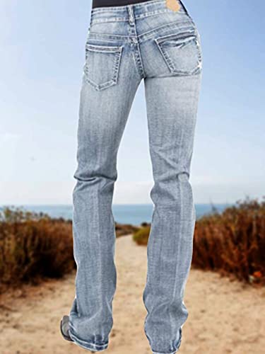 Bootcut Jeans For Women Fit Embroidered Washed Jean Denim Pants,Lightblue,M #TOP2