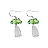 S925 Silver with Natural White Jade Water Drops Enamel Earrings for Women Yoga Genuine 1