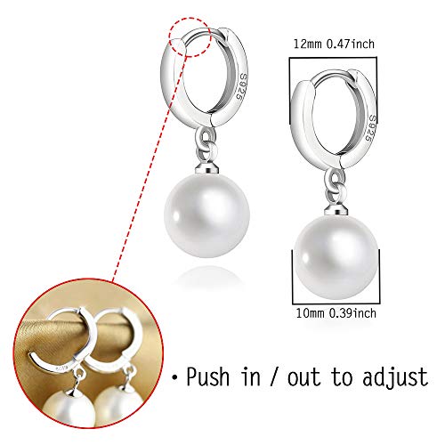 925 Sterling Silver Hoop Earring Hypoallergenic Pearl Drop Dangle Earrings for Woman and Girls of Birthday Gifts2