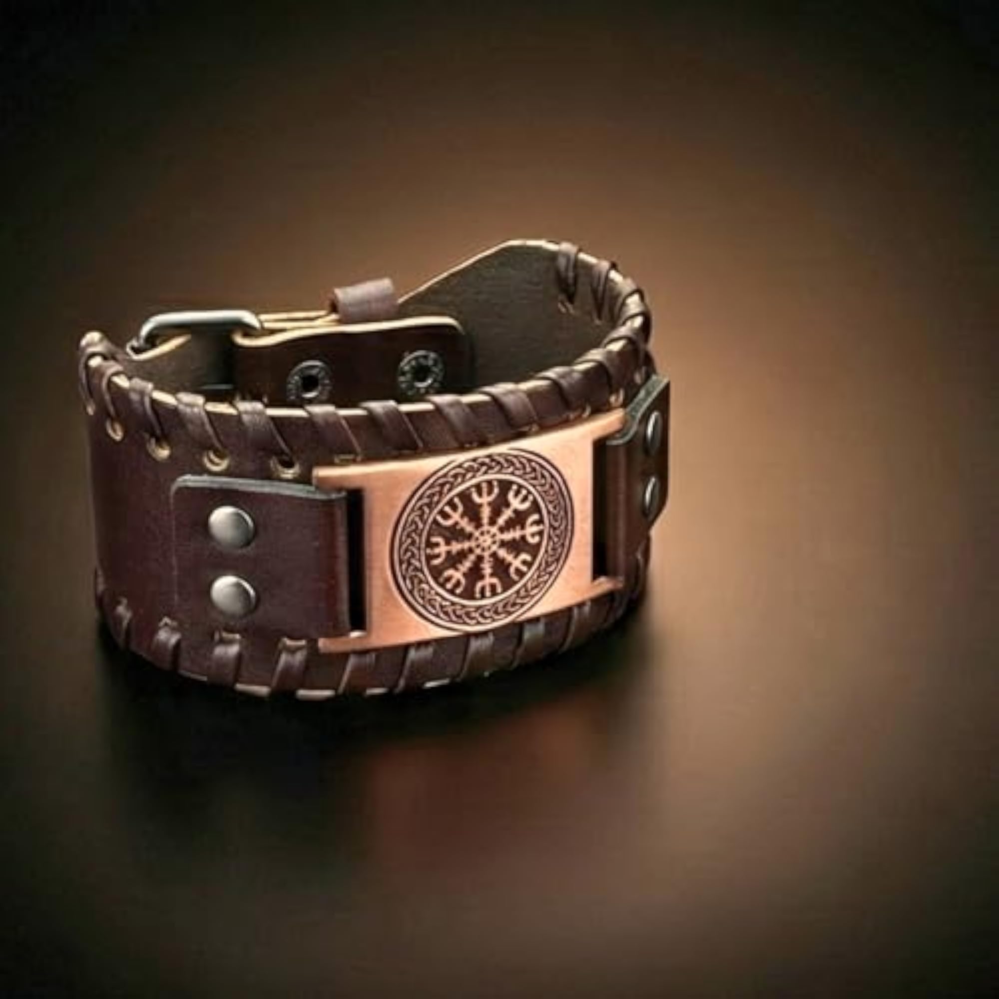 Vegvisir Warrior Genuine Leather Adjustable Cuff Bracelet