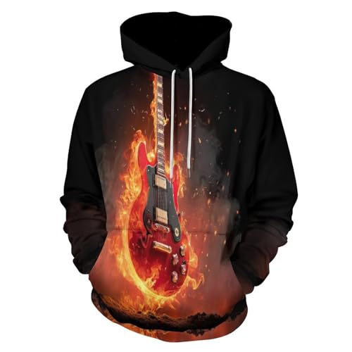 Sweat à capuche homme guitare flame motif réaliste 3D pull de sport manches longues