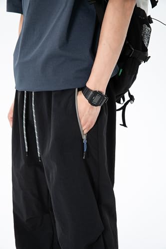 Image of Venzina Men's Parachute Cargo Trousers Lightweight Quick-Drying Hiking Pants Water Resistant Drawstring Cargo Pants for Camping, Fishing, Travel, Safari, M - XXL