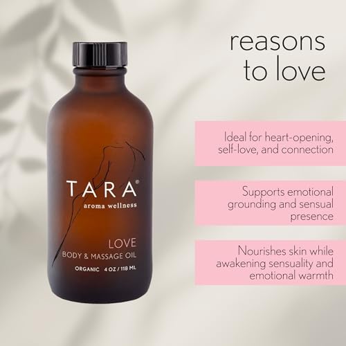 Image of TARA Spa Therapy Love Body & Massage Oil - Premium Organic Oil for Nurturing & Sensuality, 100% Pure Essential Oils, Rose, Jasmine & Ylang Ylang, 4 oz