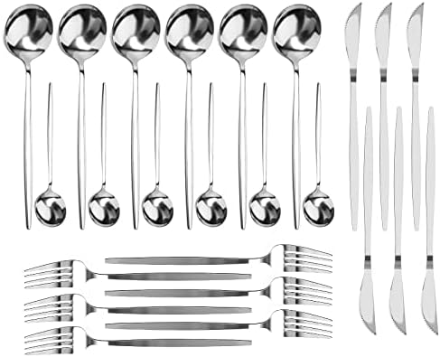 JORYAMA 24 Pcs Silverware Flatware Set for 6, Mirror Polishes Stainless Steel Cutlery, Home Kitchen Eating Tableware Set,Dishwasher Safe