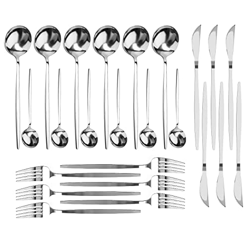 Joryama 24 Pcs Silverware Flatware Set For 6, Mirror Polishes Stainless Steel Cutlery, Home Kitchen Eating Tableware Set,Dishwasher Safe #TOP1