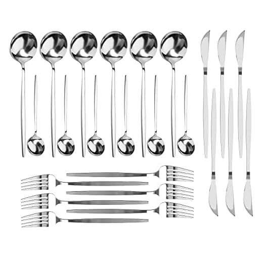 JORYAMA 24 Pcs Silverware Flatware Set for 6, Mirror Polishes Stainless Steel Cutlery, Home Kitchen Eating Tableware Set,Dishwasher Safe