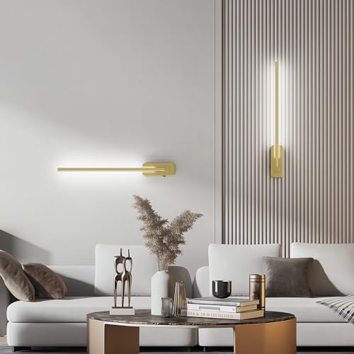 Image of Aipsun Battery Operated Wall Sconces,Wireless Wall Light with Remote Control Rechargeable Gold Battery Wall Sconce 350Rotate,Dimmable LED Wall Lights for Living Room,Bedroom (3000K&4000K&6000K)