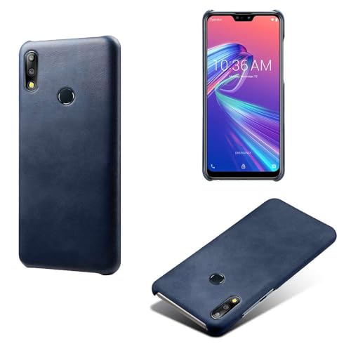 Funda para ASUS Zenfone MAX Pro(M2) ZB631KL,Antideslizante,Protección contra caídas,Casca Trasera de Color sólido Simple,Diseño de Cuero de imitación de plástico-Blue