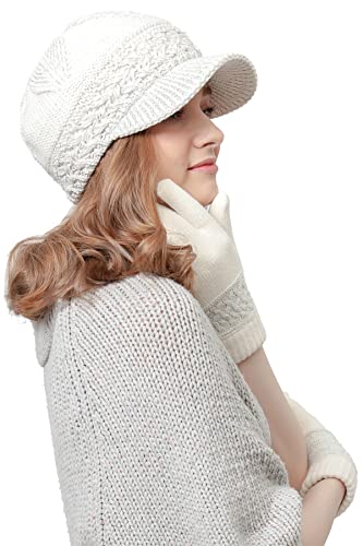 BYOS Women's Winter Chic Cable Fleece Lined Knit Newsboy Visor