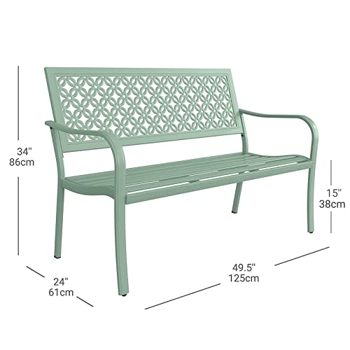 Grand Patio Outdoor Bench Garden Bench With Armrests Steel Bench For Outdoors Lawn Yard Porch Mint #TOP2