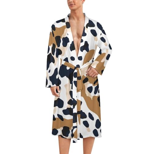 Brown And White Cow Print Funny Men's Robe Soft Lightweight Bathrobe Long-sleeve Spa Robes