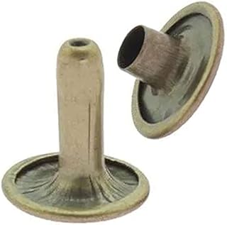 200 x 11mm Long Antique Brass Alina Double Cap Rivets (4mm Hole, 12mm Cap) | Metal Steel Antique Brass Colour Hand Press Rivet for Leather/Webbing for Belt, Collar, Harness, Backpack, Dog Lead, Craft