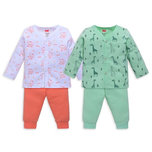 Image of LuvLap Baby Boys & Girls Full Sleeve100% Cotton Jhabla & Pyjama Sets Pack of 2