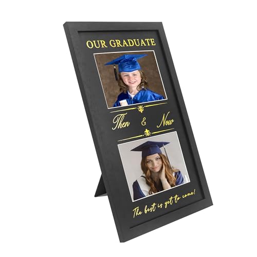GraduatePro Then and Now Graduation Picture Frame for 2 Photos, HD Real Glass -Double 5x7 Frame, Graduation Gift for Son, Daughter, High School & College Graduate Keepsake for Parents