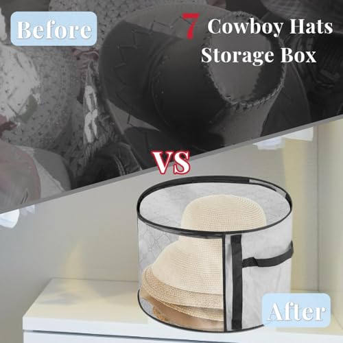 Oversized Clear Hat Box Storage + Porterable Cowboy Hat Box with Zipper + Hat Case for Women and Men Travel (Gray) 