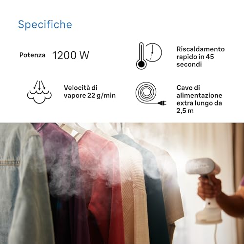 Braun QuickStyle 5 GS5011PU, Stiratore Verticale con la Prima Piastra al Mondo con Tecnologia Dual FreeGlide 3D, Riscaldamento Rapido, Vapore 22 g/min, Capacità Serbatoio 150ml, 1200W, Bianco/Viola - Immagine 3