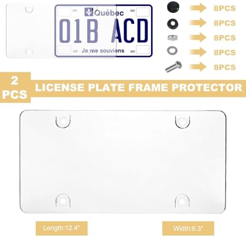 CCHRN 2 PCS License Plate Frame Cover, 6"x12" Curved License Plate Protective Cover with Screws Caps Kit, Unbreakable Front Rear Car Tag Frame for Most Vehicles, Car Accessories (Transparent) - 1