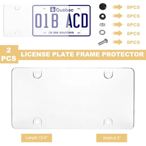 CCHRN 2 PCS License Plate Frame Cover, 6"x12" Curved License Plate Protective Cover with Screws Caps Kit, Unbreakable Front Rear Car Tag Frame for Most Vehicles, Car Accessories (Transparent)
